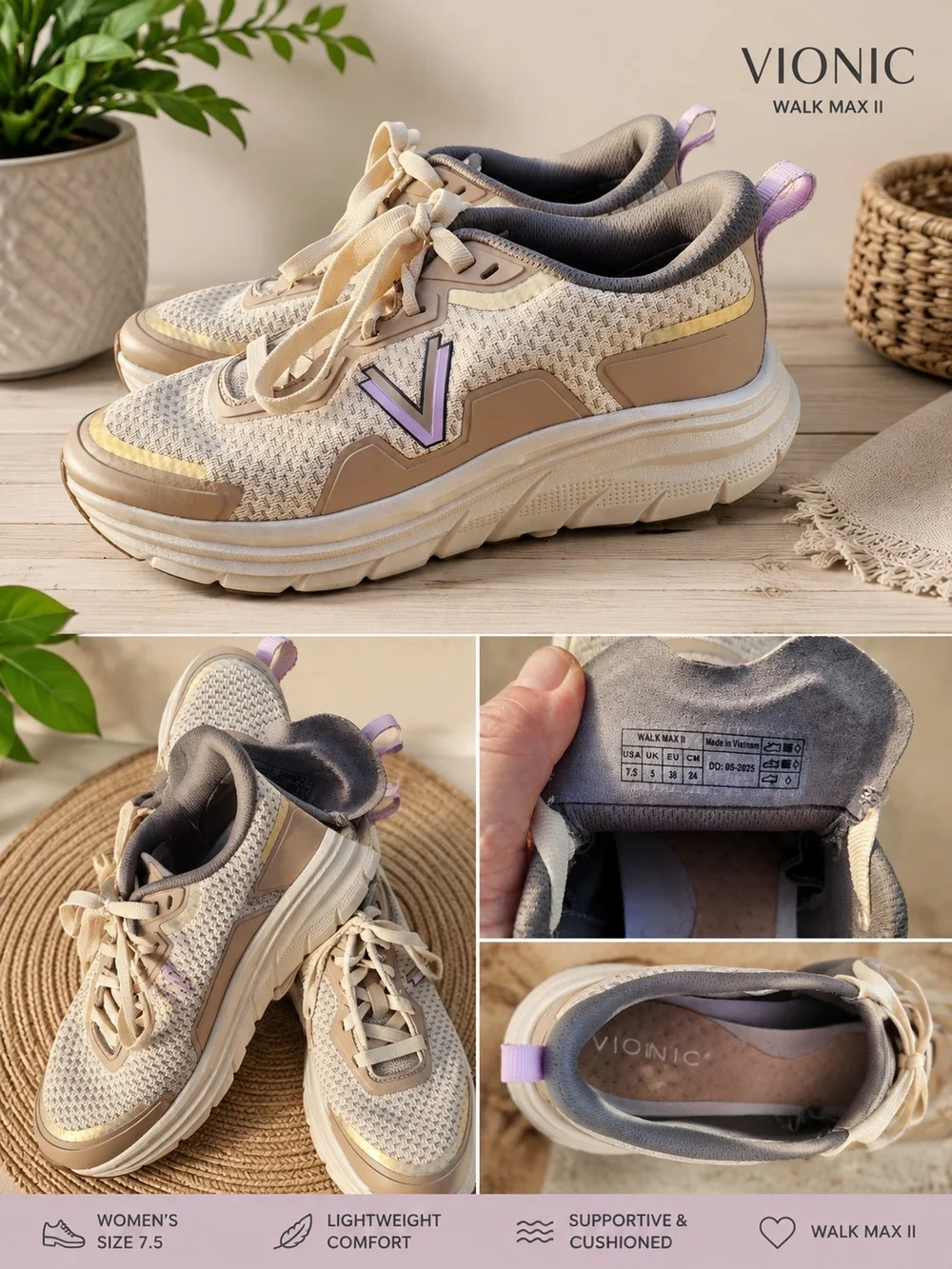 Vionic Walk Max II Gray Mesh Walking Shoes Women’s 7.5 Worn Once Like New